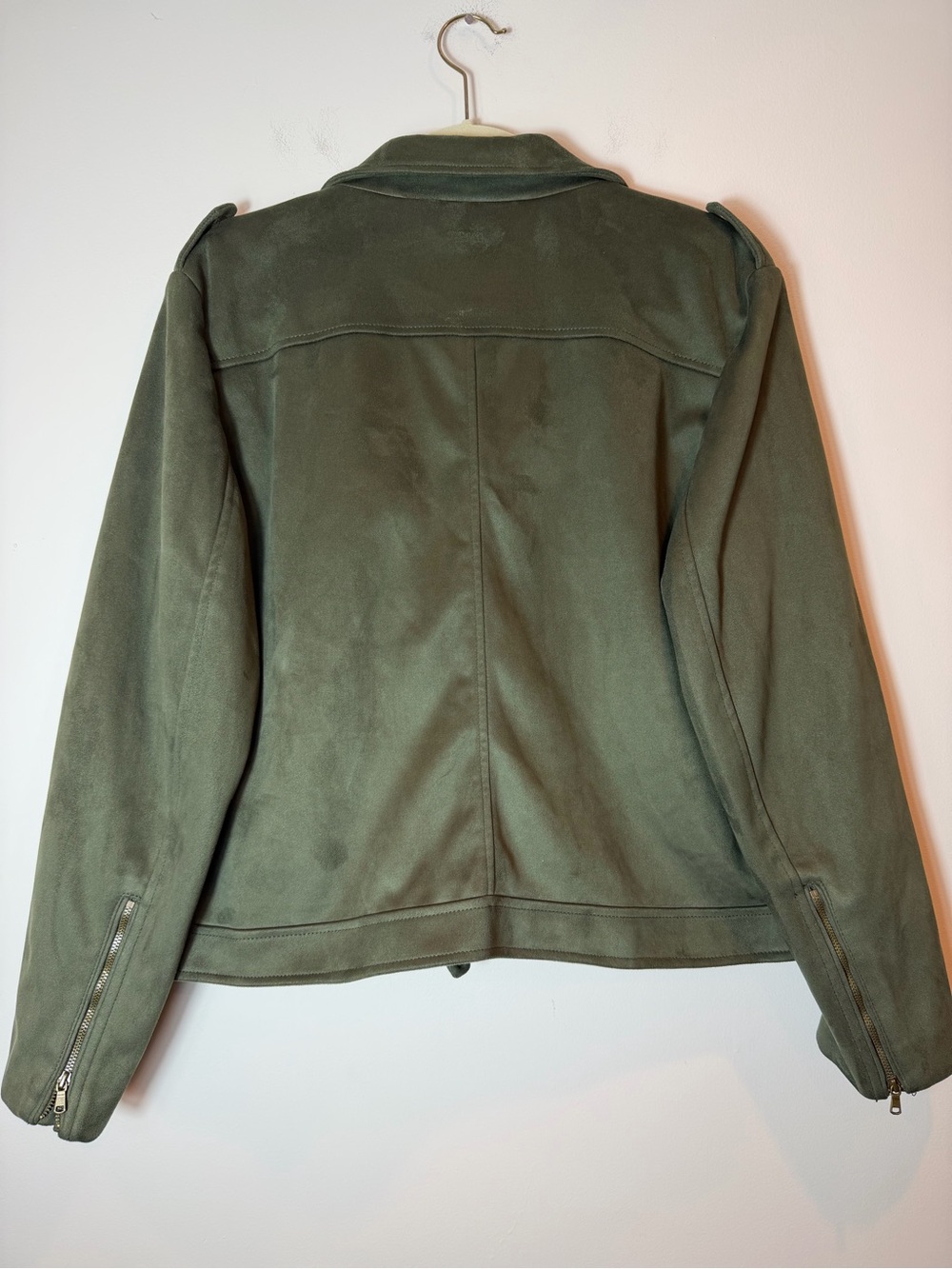 Banana Republic Factory Olive Green Suede Moto Jacket with Gold Hardware XL - Picture 4 of 9